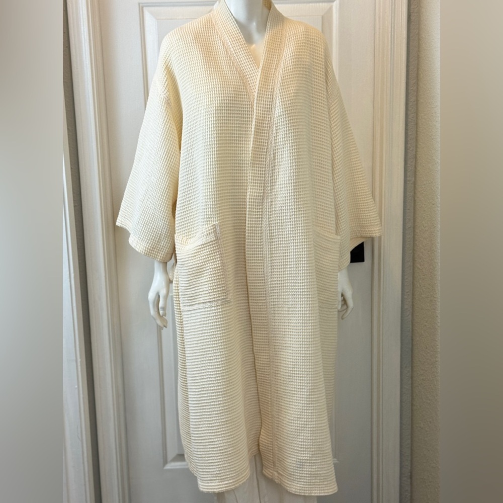 Boca Terry Robe Unisex Mens Womens Kimono Waffle Basic Cream